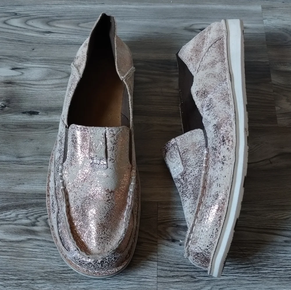 Ariat Cruiser Antique Pink Metallic Suede Casual Loafer Shoes Women's Size 11